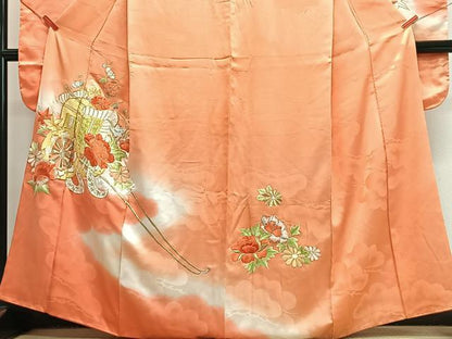 平和屋着物■豪華振袖　総刺繍　駒刺繍　御所車花文　暈し染め　金銀糸　正絹　逸品　CABJ8117xe