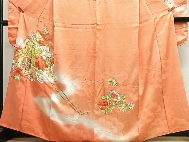 平和屋着物■豪華振袖　総刺繍　駒刺繍　御所車花文　暈し染め　金銀糸　正絹　逸品　CABJ8117xe