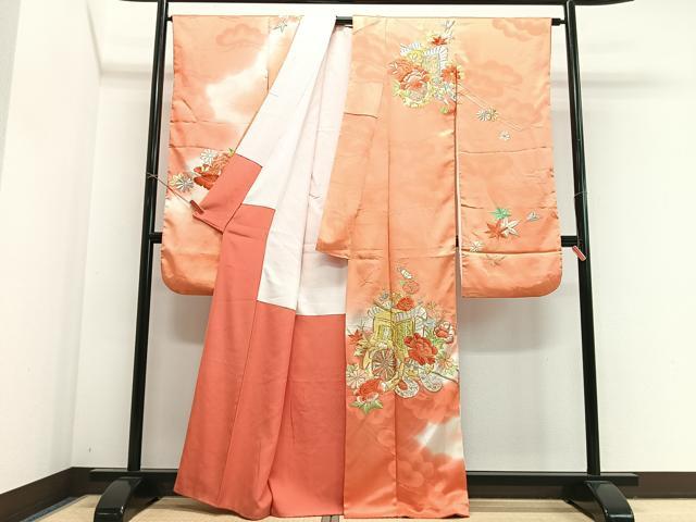 平和屋着物■豪華振袖　総刺繍　駒刺繍　御所車花文　暈し染め　金銀糸　正絹　逸品　CABJ8117xe