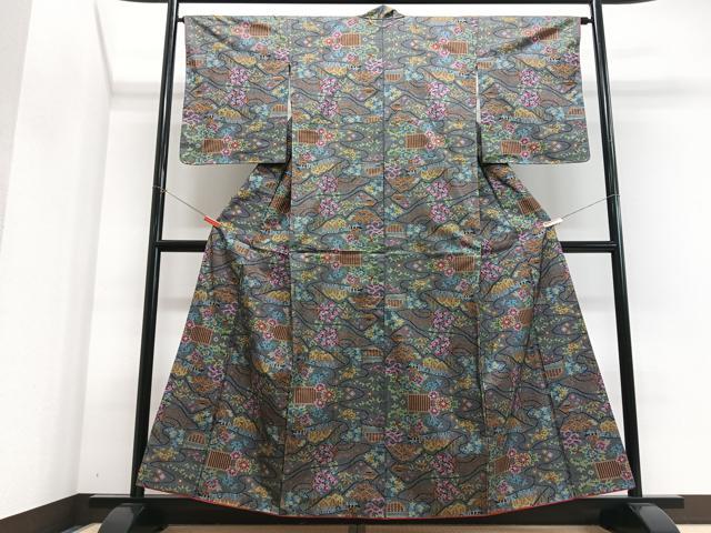 平和屋着物■本場大島紬　7マルキ　風景花文　正絹　逸品　CABJ8124xe