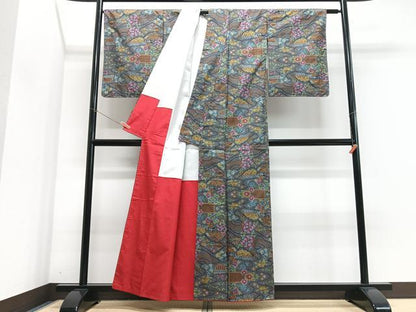 平和屋着物■本場大島紬　7マルキ　風景花文　正絹　逸品　CABJ8124xe