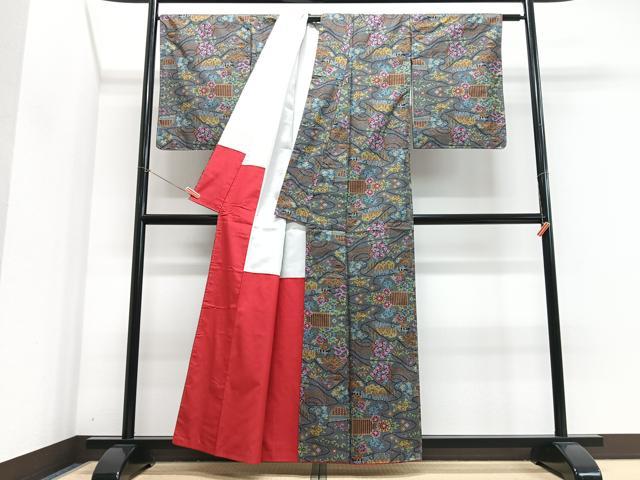 平和屋着物■本場大島紬　7マルキ　風景花文　正絹　逸品　CABJ8124xe