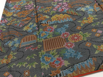 平和屋着物■本場大島紬　7マルキ　風景花文　正絹　逸品　CABJ8124xe