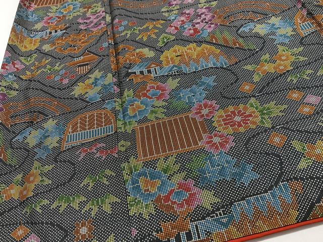 平和屋着物■本場大島紬　7マルキ　風景花文　正絹　逸品　CABJ8124xe
