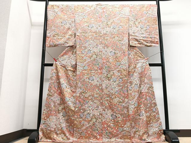 平和屋着物■上質な小紋　吉祥花文　金彩　ロング丈　正絹　逸品　CABJ8125xe