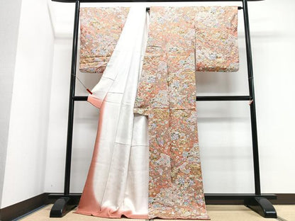 平和屋着物■上質な小紋　吉祥花文　金彩　ロング丈　正絹　逸品　CABJ8125xe