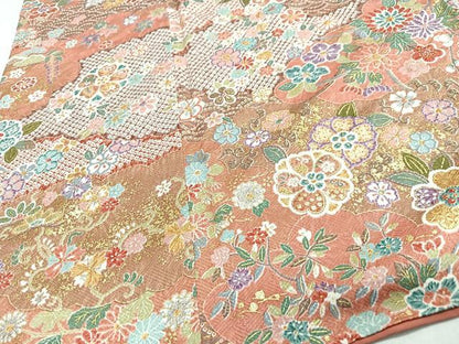 平和屋着物■上質な小紋　吉祥花文　金彩　ロング丈　正絹　逸品　CABJ8125xe