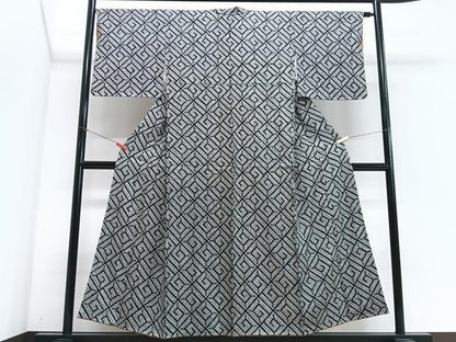 平和屋着物■上質な小紋　総絞り　幾何学文様　黒地　正絹　逸品　未使用　CABJ8130xe