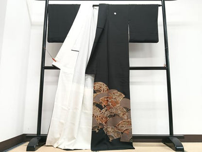 平和屋着物■豪華黒留袖　駒刺繍　扇面花文　松竹梅　金彩　正絹　逸品　CABJ8147xe