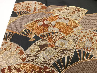 平和屋着物■豪華黒留袖　駒刺繍　扇面花文　松竹梅　金彩　正絹　逸品　CABJ8147xe