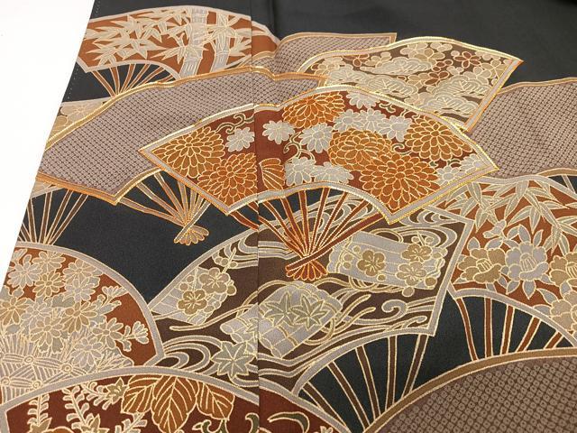 平和屋着物■豪華黒留袖　駒刺繍　扇面花文　松竹梅　金彩　正絹　逸品　CABJ8147xe