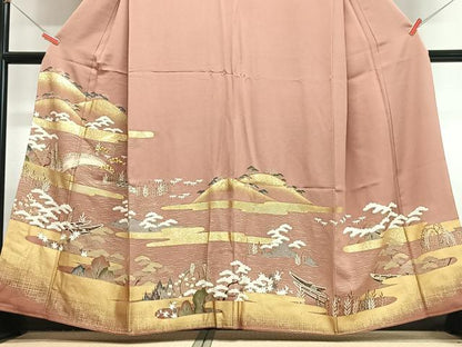 平和屋着物■豪華色留袖　駒刺繍　風景文　金彩　やまと誂製　正絹　逸品　CABJ8169xe