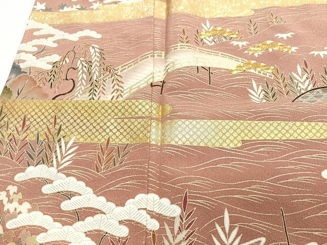 平和屋着物■豪華色留袖　駒刺繍　風景文　金彩　やまと誂製　正絹　逸品　CABJ8169xe