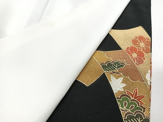 平和屋着物■豪華黒留袖　駒刺繍　束ね熨斗御所車花文　金彩　ロング丈　正絹　逸品　CABJ8171xe
