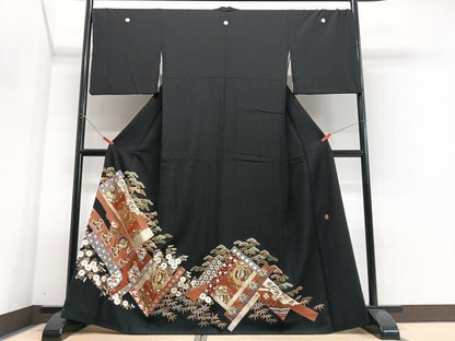 平和屋着物■豪華黒留袖　作家物　駒刺繍　鳳凰笹松文　金彩　正絹　逸品　CABJ8172xe