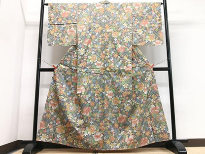 平和屋着物■本場大島紬　9マルキ　草花文　正絹　逸品　未使用　CABJ8174xe