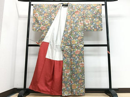 平和屋着物■本場大島紬　9マルキ　草花文　正絹　逸品　未使用　CABJ8174xe