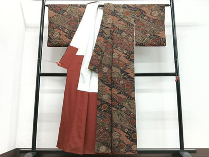 平和屋着物■上質な小紋　草花文　鬼しぼ縮緬　正絹　逸品　CABJ8179xe
