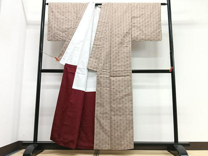 平和屋着物■上質な紬　麻の葉文様　正絹　逸品　CABJ8188xe