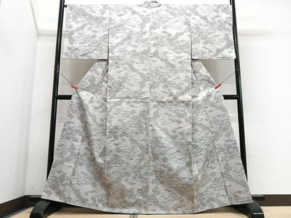 平和屋着物■上質な紬　草花文　正絹　逸品　CABJ8189xe