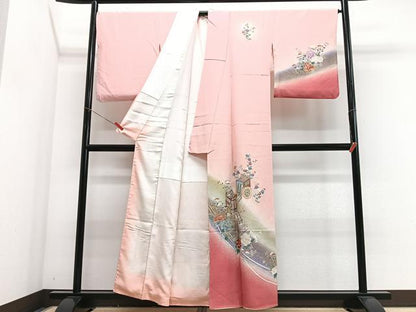 平和屋着物■訪問着　御所車花文　暈し染め　金彩　正絹　逸品　CABJ8194xe