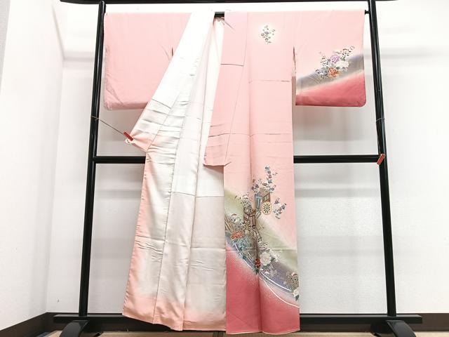 平和屋着物■訪問着　御所車花文　暈し染め　金彩　正絹　逸品　CABJ8194xe
