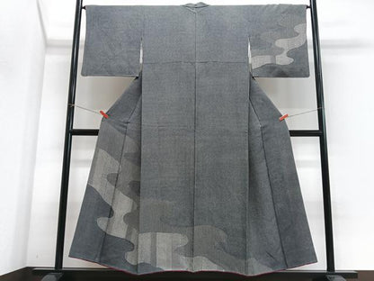 平和屋着物■訪問着　江戸小紋　流水文　黒地　正絹　逸品　CABJ8197xe