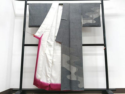 平和屋着物■訪問着　江戸小紋　流水文　黒地　正絹　逸品　CABJ8197xe