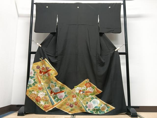 平和屋着物■豪華黒留袖　駒刺繍　花鳥文　金彩　正絹　逸品　CABJ8204xe