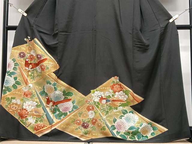 平和屋着物■豪華黒留袖　駒刺繍　花鳥文　金彩　正絹　逸品　CABJ8204xe