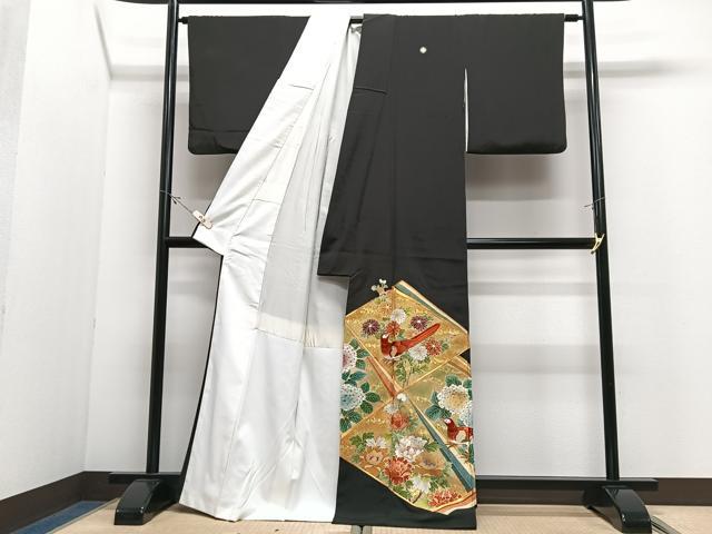 平和屋着物■豪華黒留袖　駒刺繍　花鳥文　金彩　正絹　逸品　CABJ8204xe