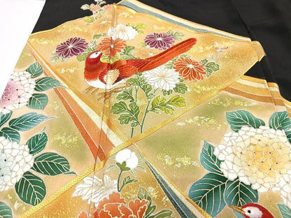 平和屋着物■豪華黒留袖　駒刺繍　花鳥文　金彩　正絹　逸品　CABJ8204xe