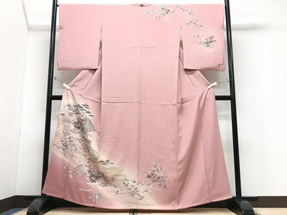 平和屋着物■訪問着　吉祥花鳥文　暈し染め　銀彩　正絹　逸品　CABJ8205xe