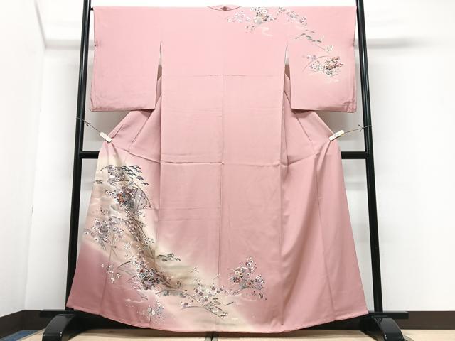 平和屋着物■訪問着　吉祥花鳥文　暈し染め　銀彩　正絹　逸品　CABJ8205xe