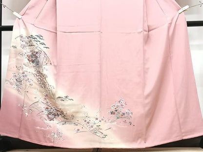 平和屋着物■訪問着　吉祥花鳥文　暈し染め　銀彩　正絹　逸品　CABJ8205xe