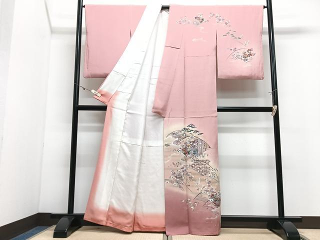 平和屋着物■訪問着　吉祥花鳥文　暈し染め　銀彩　正絹　逸品　CABJ8205xe