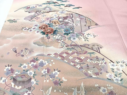 平和屋着物■訪問着　吉祥花鳥文　暈し染め　銀彩　正絹　逸品　CABJ8205xe
