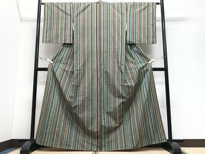 平和屋着物■上質な紬　縞　正絹　逸品　CABJ8206xe