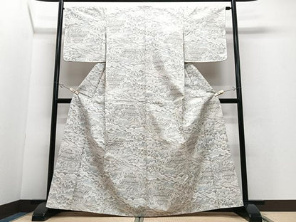 平和屋着物■上質な紬　風景文　正絹　逸品　CABJ8209xe