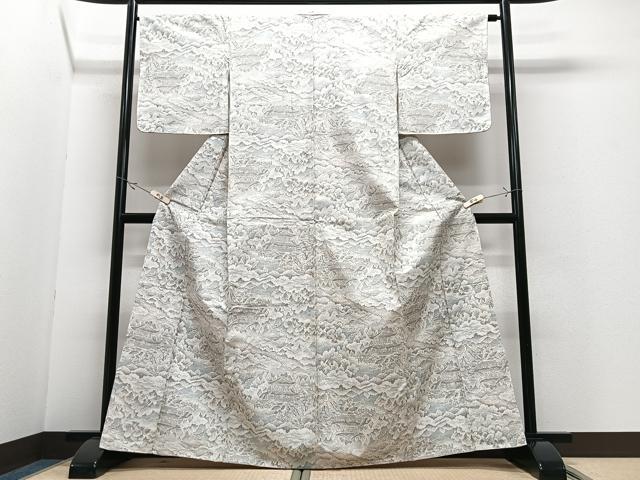 平和屋着物■上質な紬　風景文　正絹　逸品　CABJ8209xe