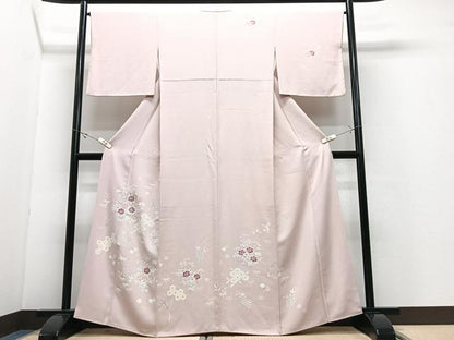 平和屋着物■訪問着　友禅　刺繍　草花文　正絹　逸品　CABJ8212xe