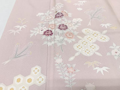 平和屋着物■訪問着　友禅　刺繍　草花文　正絹　逸品　CABJ8212xe