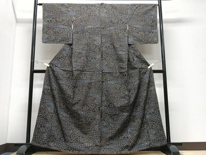 平和屋着物■上質な紬　更紗花文　正絹　逸品　CABJ8213xe