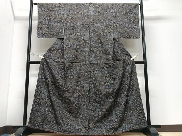 平和屋着物■上質な紬　更紗花文　正絹　逸品　CABJ8213xe