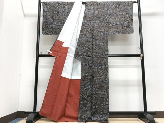 平和屋着物■上質な紬　更紗花文　正絹　逸品　CABJ8213xe