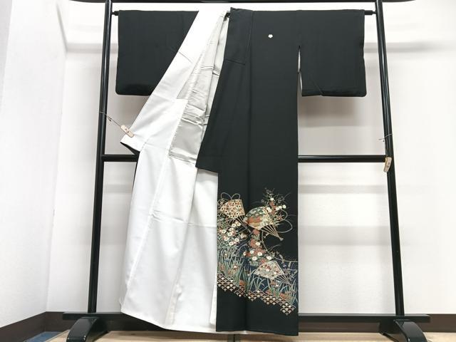 平和屋着物■豪華黒留袖　扇面草花文　金銀彩　正絹　逸品　CABJ8217xe