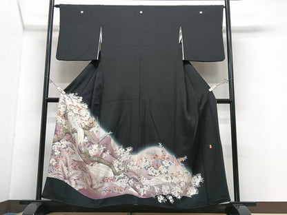 平和屋着物■豪華黒留袖　作家物　刺繍　花鳥文　暈し染め　金銀彩　正絹　逸品　CABJ8219xe