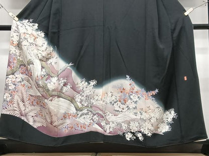 平和屋着物■豪華黒留袖　作家物　刺繍　花鳥文　暈し染め　金銀彩　正絹　逸品　CABJ8219xe
