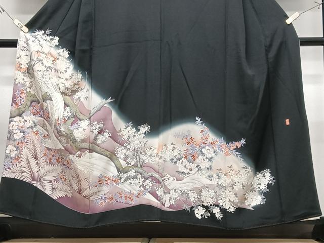 平和屋着物■豪華黒留袖　作家物　刺繍　花鳥文　暈し染め　金銀彩　正絹　逸品　CABJ8219xe