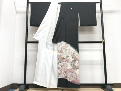 平和屋着物■豪華黒留袖　作家物　刺繍　花鳥文　暈し染め　金銀彩　正絹　逸品　CABJ8219xe